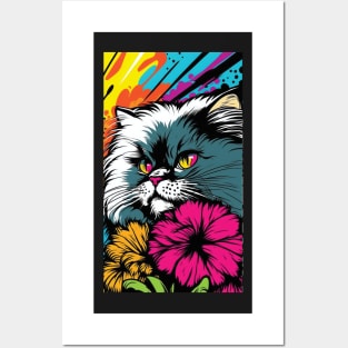 Persian Cat Vibrant Tropical Flower Tall Retro Vintage Digital Pop Art Portrait 5 Posters and Art